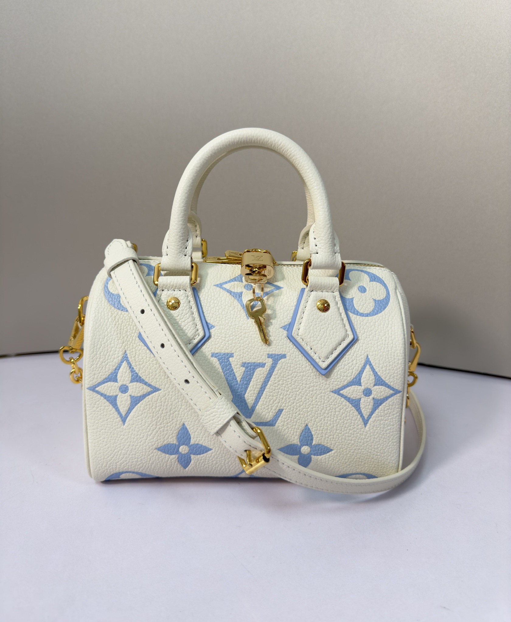 Louis Vuitton LV Speedy Bags Handbags Blue White Empreinte​ Fashion Chains M46883