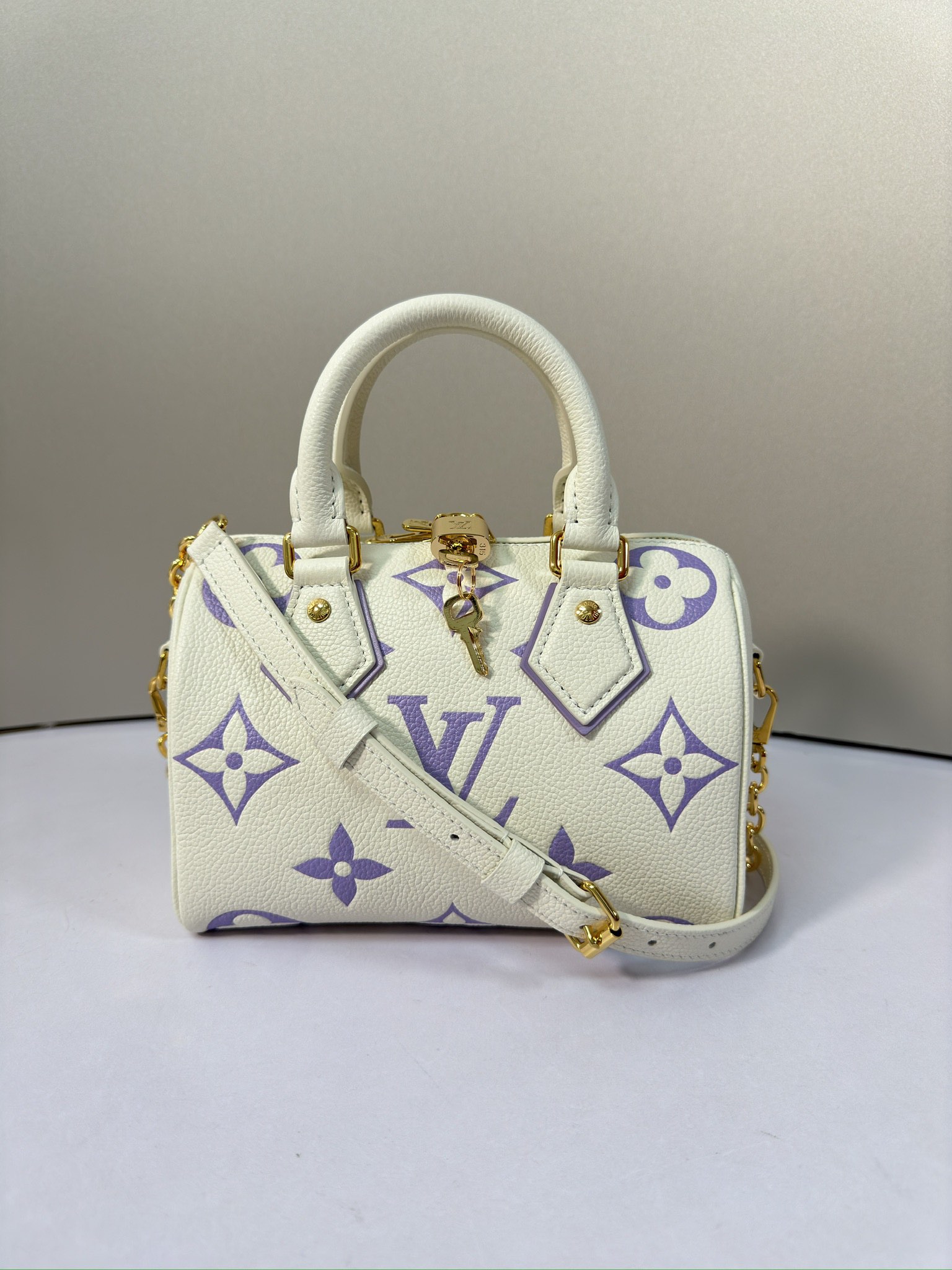 Wholesale Replica Shop
 Louis Vuitton LV Speedy Bags Handbags Purple White Empreinte​ Fashion Chains M46883