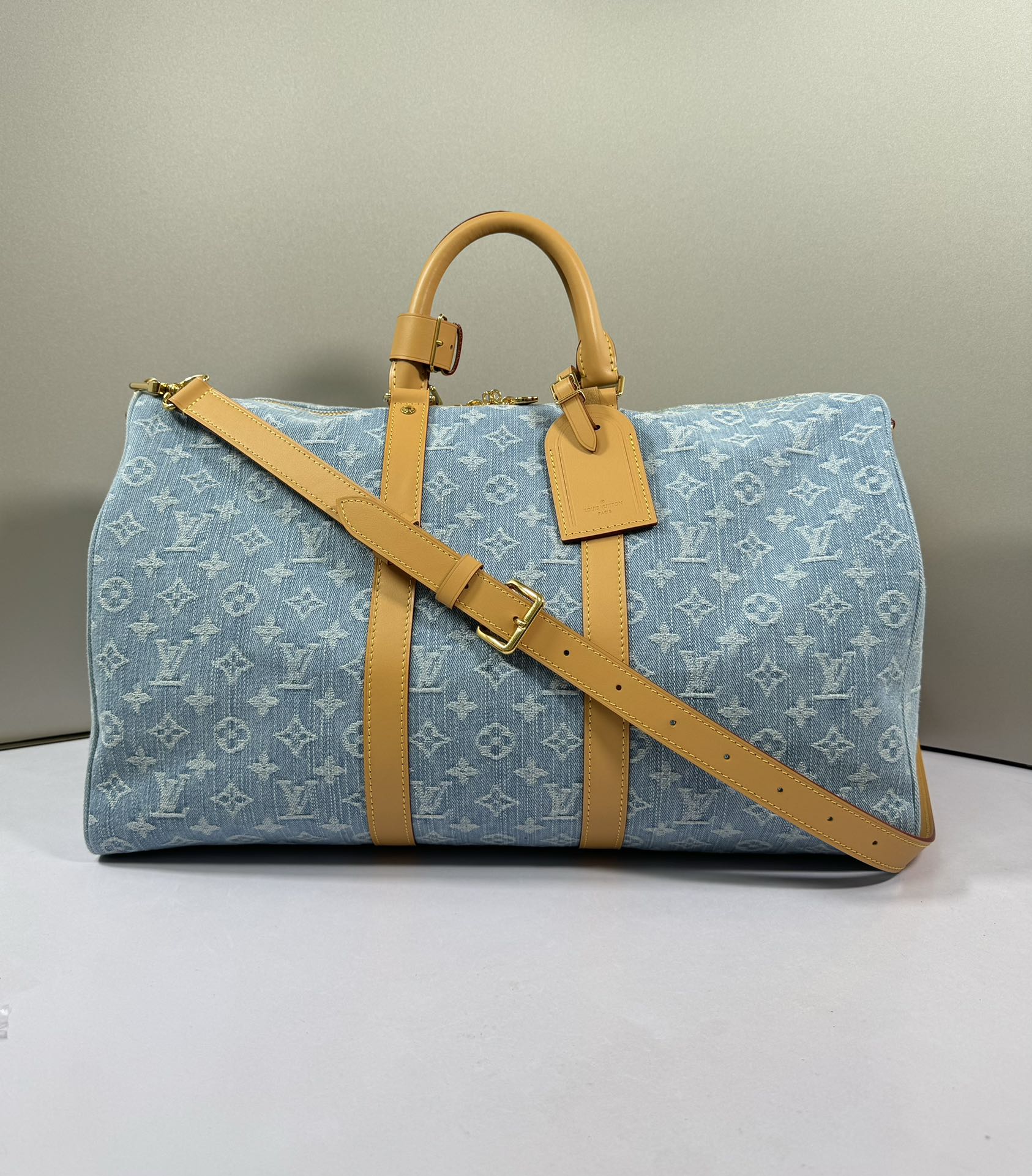 Louis Vuitton LV Keepall mirror quality
 Travel Bags Blue Light Cotton Cowhide Denim Summer Collection M25334