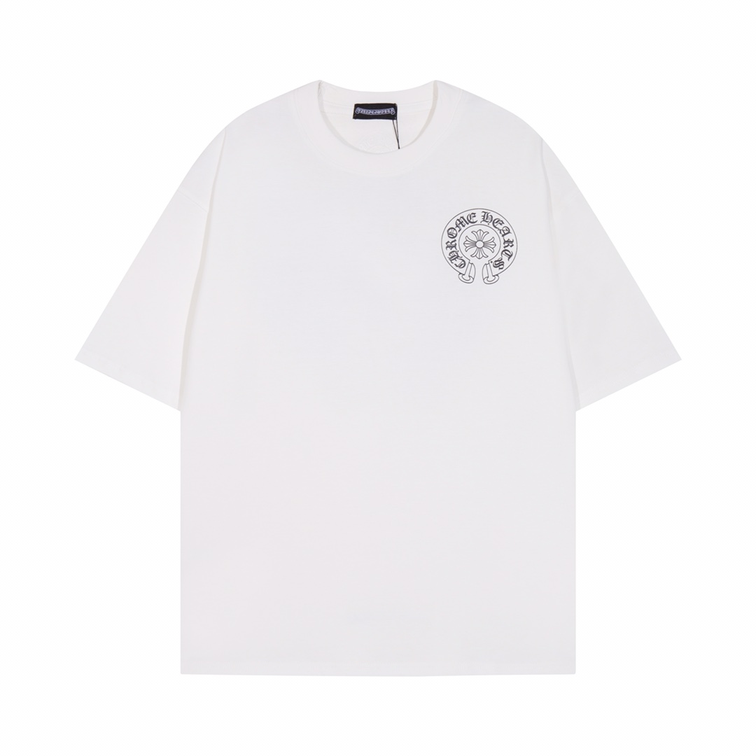 Chrome Hearts Vêtements T-Shirt Noir Blanc Imprimé Unisexe Coton Double fil de coton Manches courtes