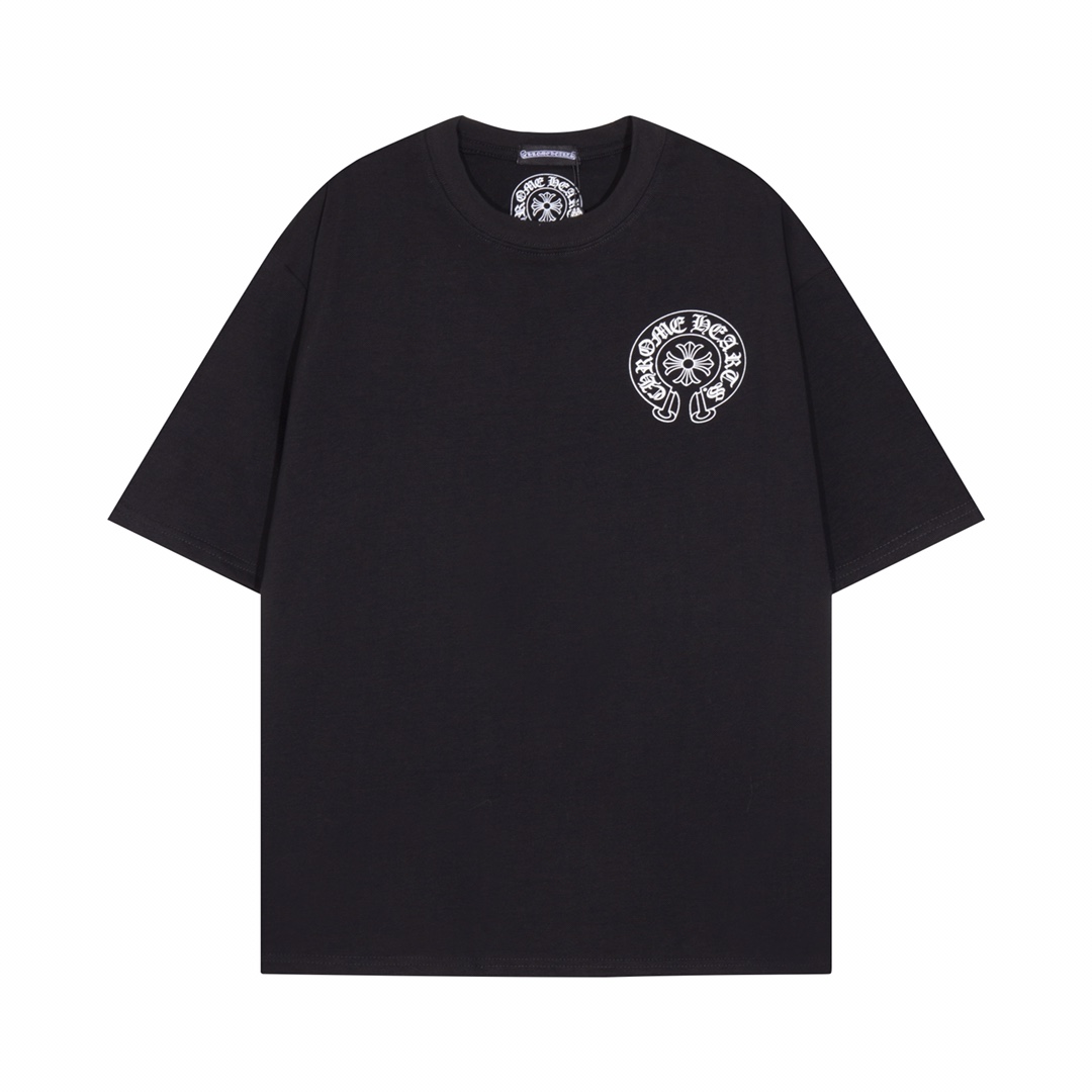 Chrome Hearts Vêtements T-Shirt Noir Blanc Imprimé Unisexe Coton Double fil de coton Manches courtes