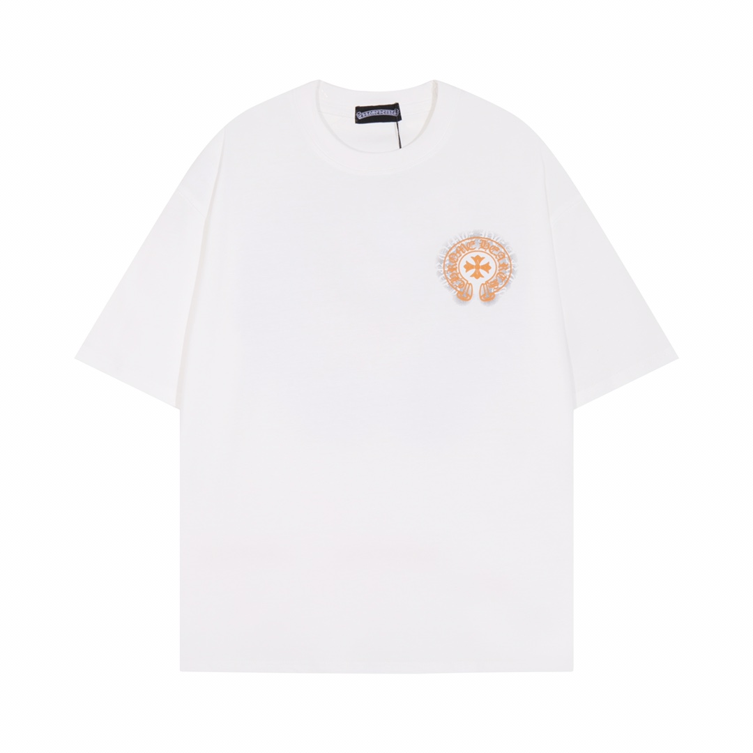 Chrome Hearts Vêtements T-Shirt Noir Blanc Imprimé Unisexe Coton Double fil de coton Manches courtes