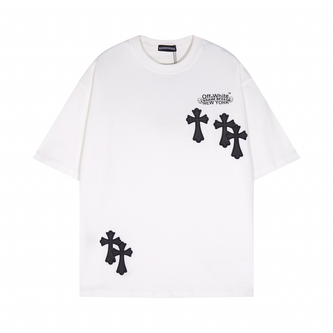 Chrome Hearts Vêtements T-Shirt Réplique en gros de 2024
 Noir Blanc Imprimé Unisexe Coton Manches courtes