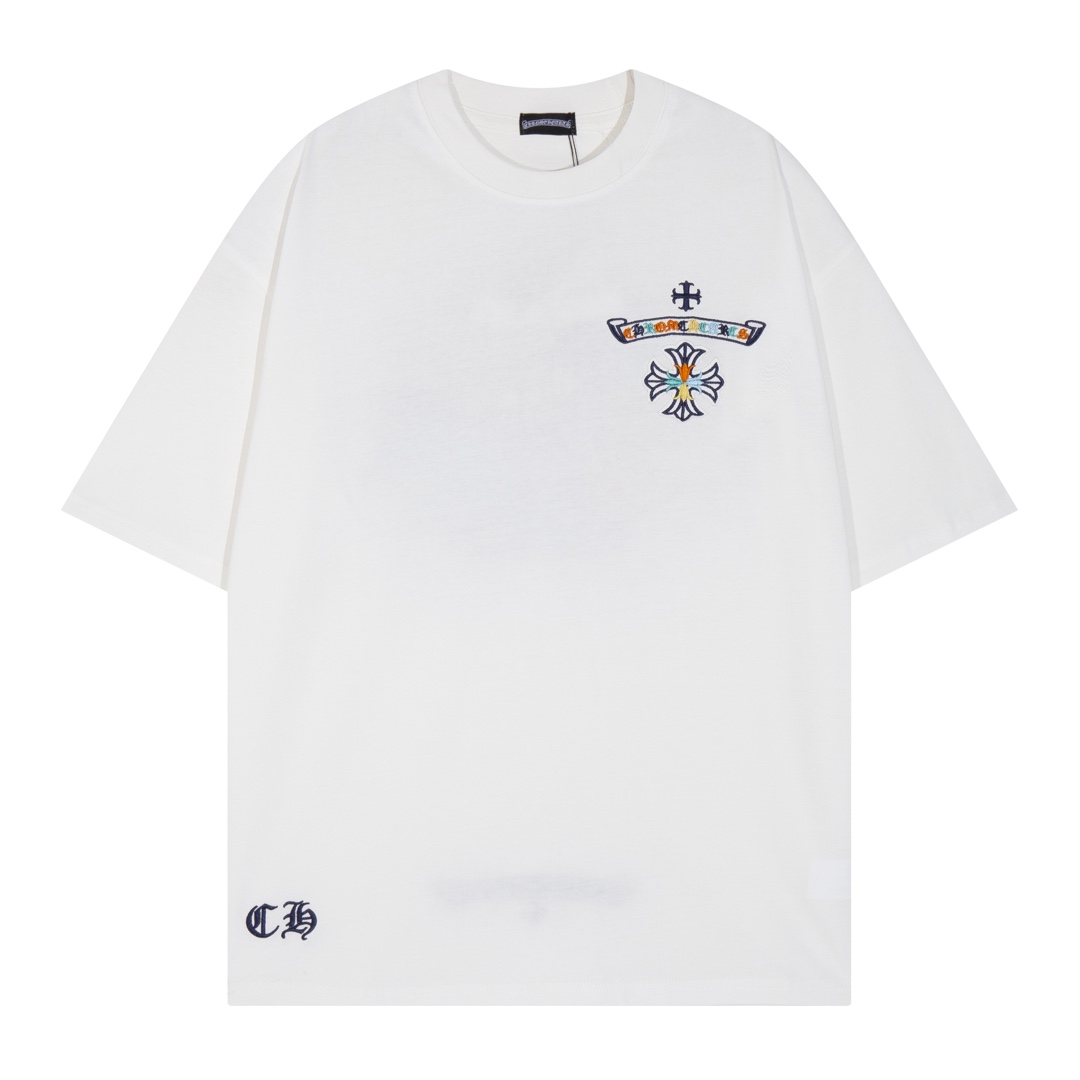 Chrome Hearts Boutique
 Vêtements T-Shirt Noir Blanc Broderie de fleurs Unisexe Manches courtes