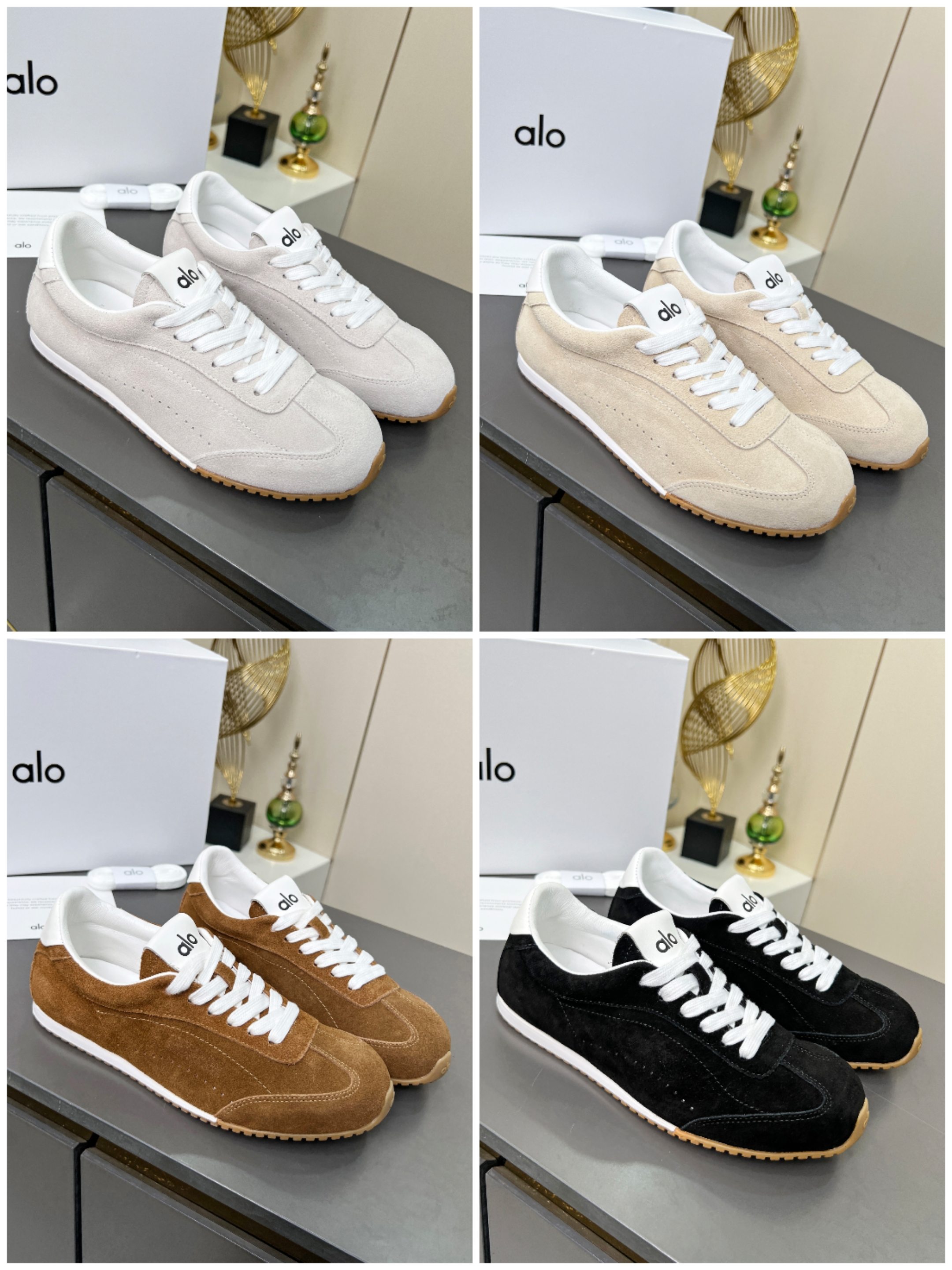 NO:533148,[Collected Picture] Alo25ss new German training shoes comfortable sports and casual Forrest Gump shoes alo understands girls better than Nike!  Super versatile!  And super comfortable!  It's a thin bottom and it's not heavy at all!  Very lightweight!  It looks better when putting on socks!  And it is recommended by celebrities~ It looks thinner with legs on your feet!  Super suitable for us small girls~ the shoes are also a classic ox-fleece design and the delicate texture of the upper!  Imported fabric beef velvet inner lining sheepskin inner lining original one to one open mold big bottom size women's code 35--40, size men's code 39--45,,, sheepskin19860909【集合图】alo25ss新款德训鞋舒适运动休闲款阿甘鞋 alo比耐克更懂女生！上脚超级百搭！而且超级舒适！是薄底款上脚一点都不沉重！非常轻便！套上袜套搭配更好看！而且还是明星同款推荐～上脚超级显腿细！超级适合我们小个子女生～鞋子整体也是经典的牛反绒设计搭配鞋面细腻的纹路肌理感！ 面料进口牛绒 内里羊皮内里 大底原版一比一开模大底 码数女码 35--40, 码数男码 39--45,,,sheepskin,Men's shoes