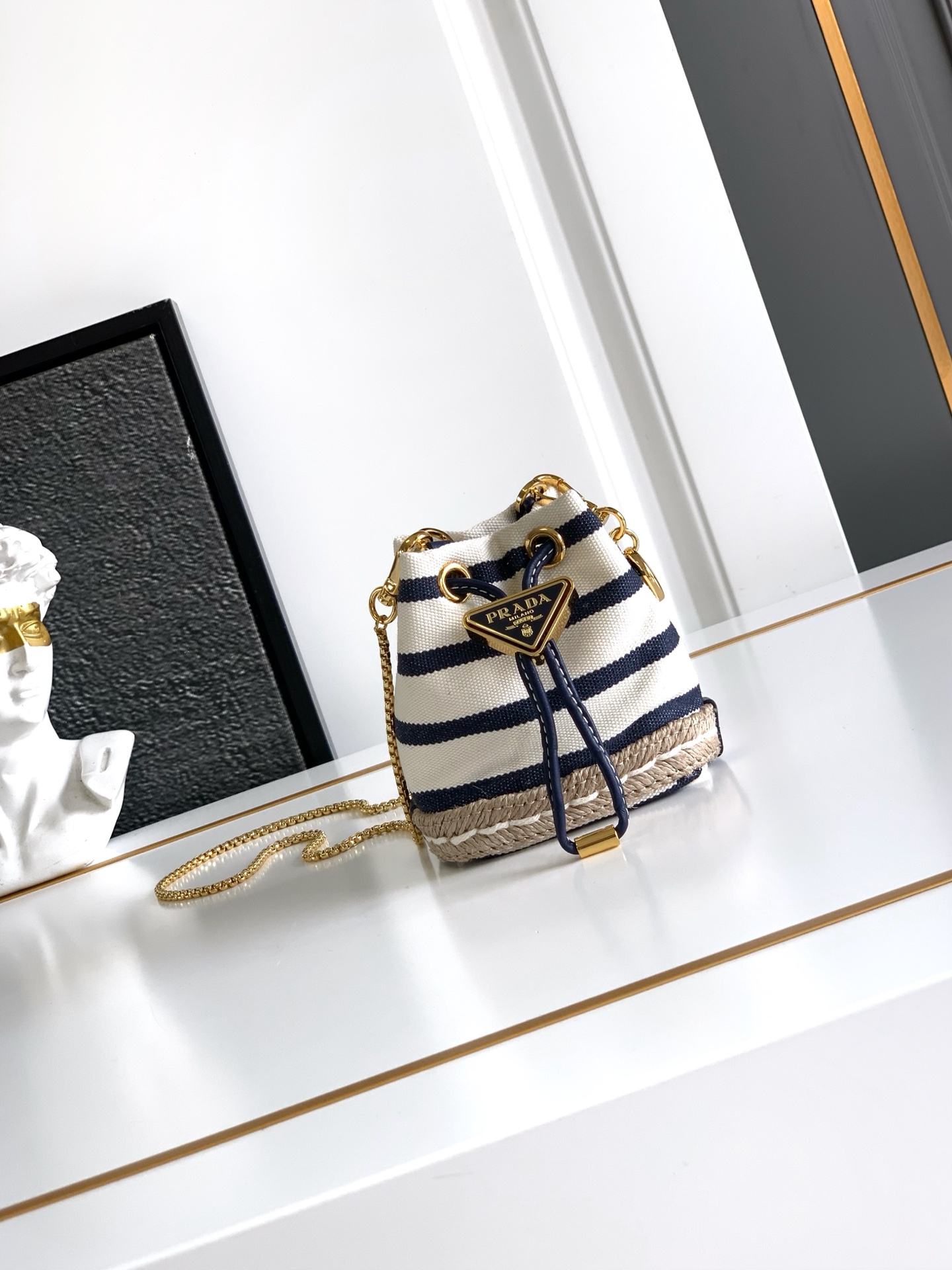 Prada Striped Fabric Mini Bucket Bag with Leather Drawstring and Shoulder Strap 2 i1750608407988 553 0 0