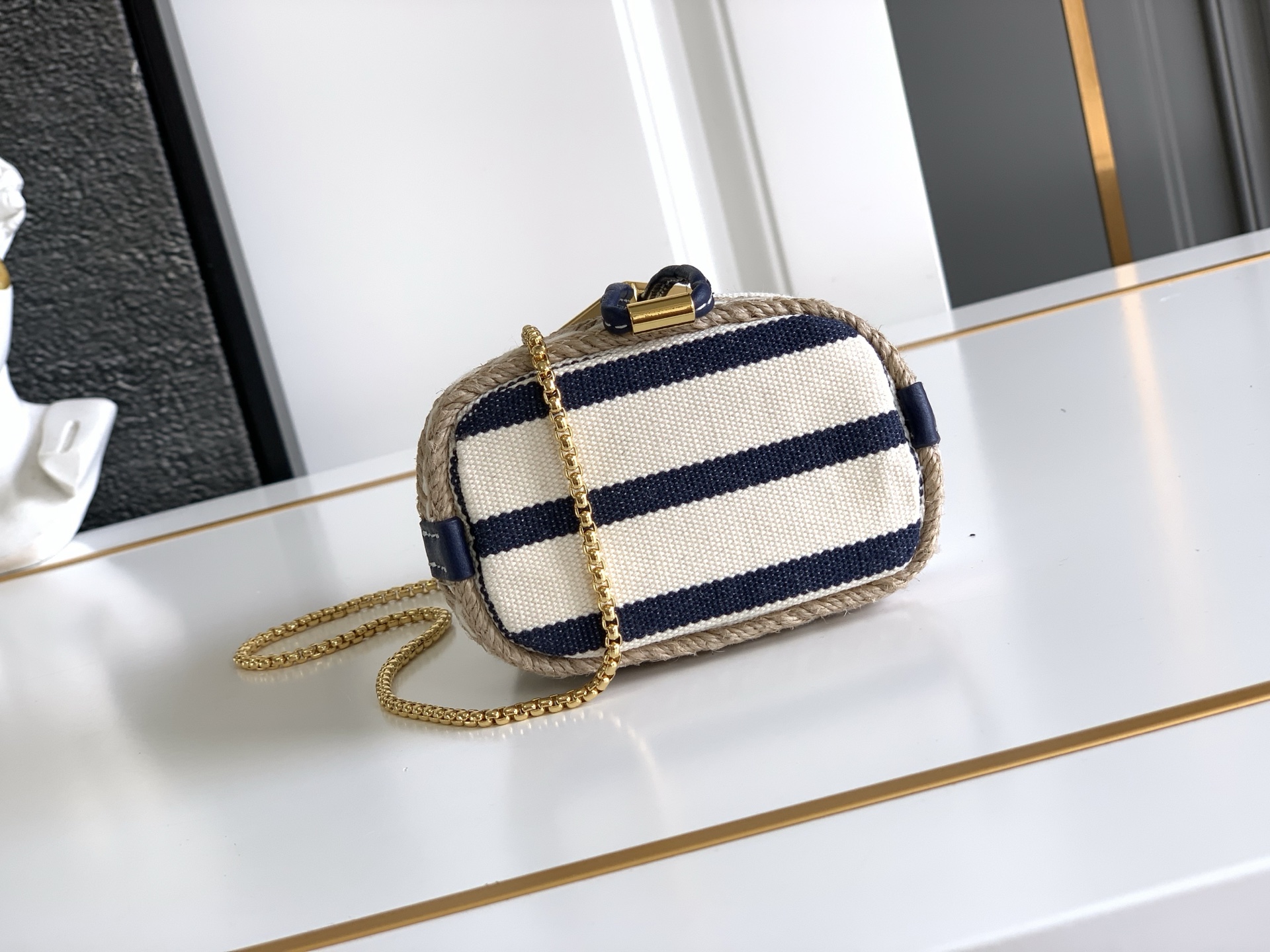 Prada Striped Fabric Mini Bucket Bag with Leather Drawstring and Shoulder Strap 5 i1750608408355 6128 0 3