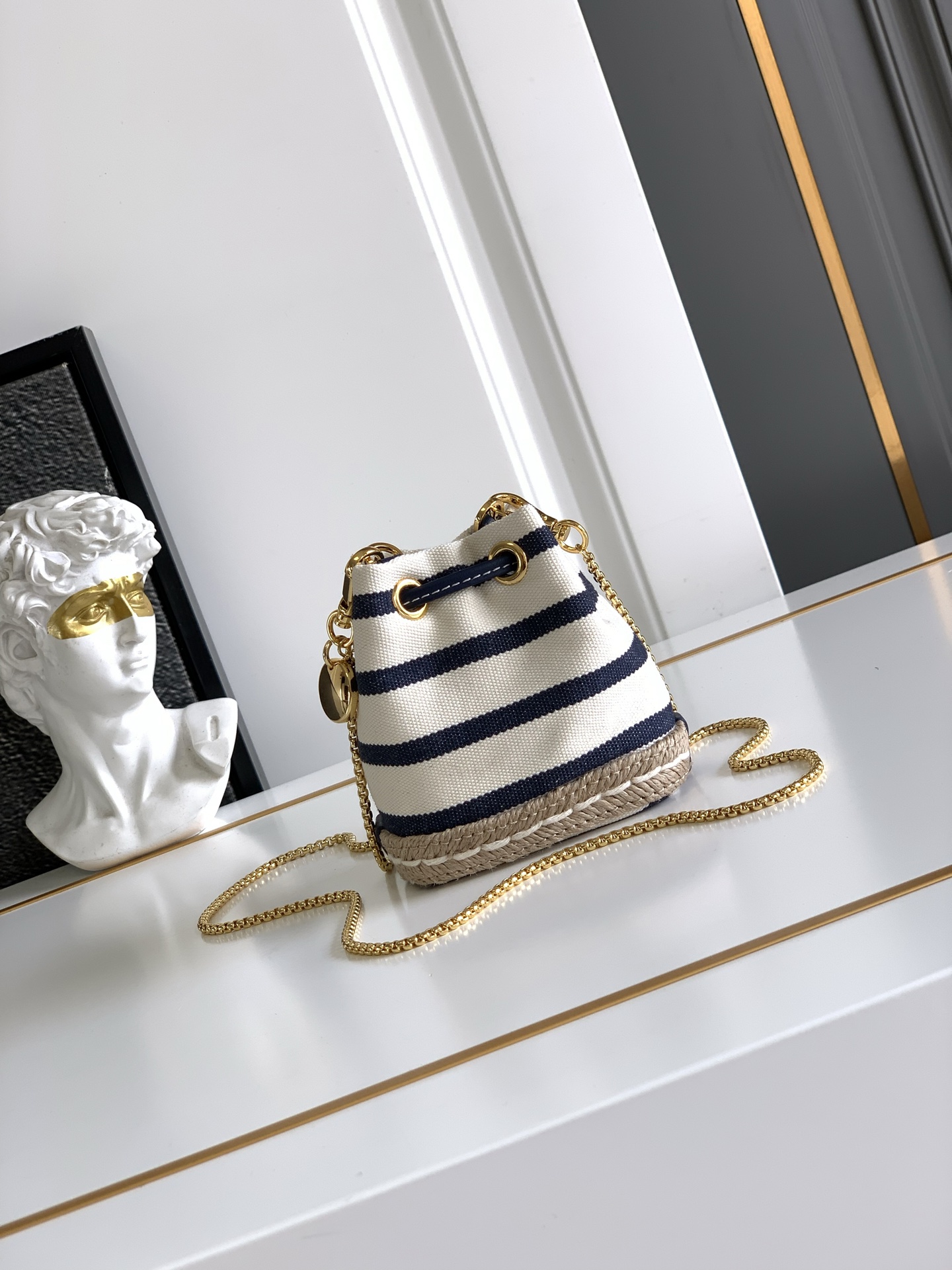 Prada Striped Fabric Mini Bucket Bag with Leather Drawstring and Shoulder Strap 4 i1750608408448 4194 0 2
