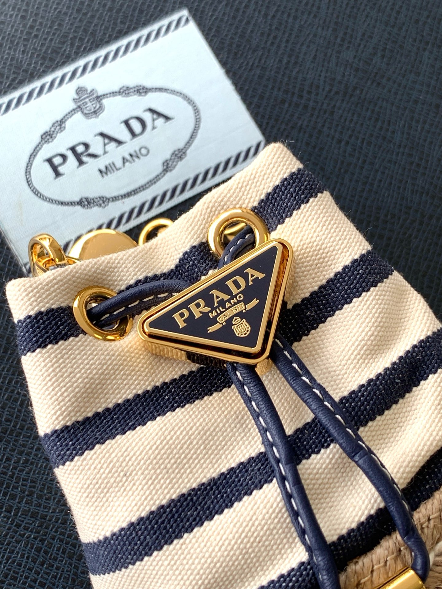 Prada Striped Fabric Mini Bucket Bag with Leather Drawstring and Shoulder Strap 6 i1750608409820 5912 0 4
