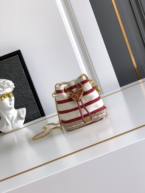 Prada Mini Bucket Bag Striped Fabric with Leather Detailing - Summer Essential 1 Prada Mini Bucket Bag Striped Fabric with Leather Detailing - Summer Essential