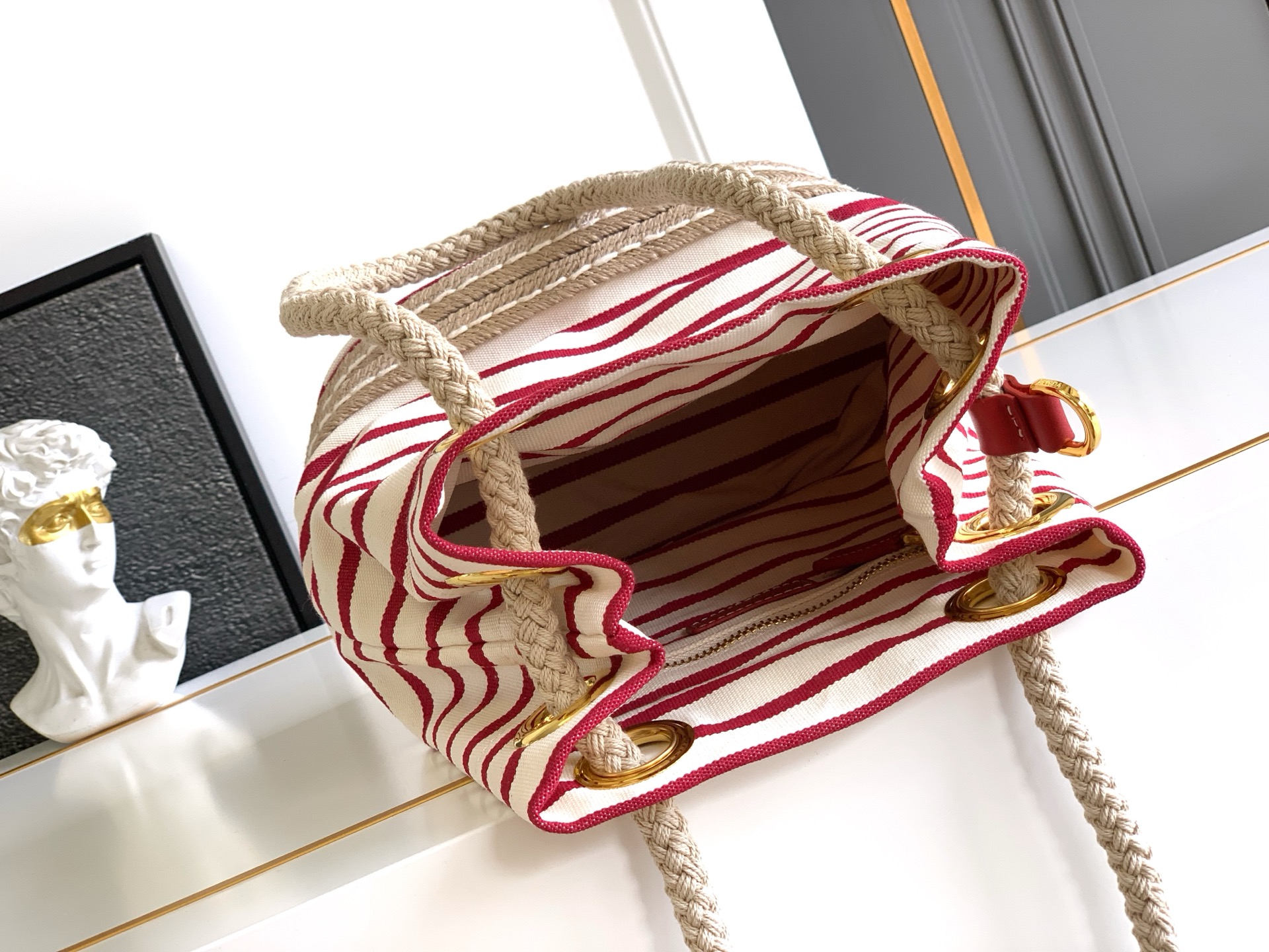 Prada Striped Fabric Bucket Bag with Rope Handles - Summer Essential 9 i1750612277713 3527 0 7
