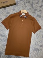 Burberry Clothing Polo T-Shirt Blue Coffee Color White Embroidery Short Sleeve