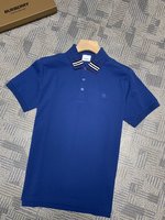 Burberry Clothing Polo T-Shirt Blue Coffee Color White Embroidery Short Sleeve