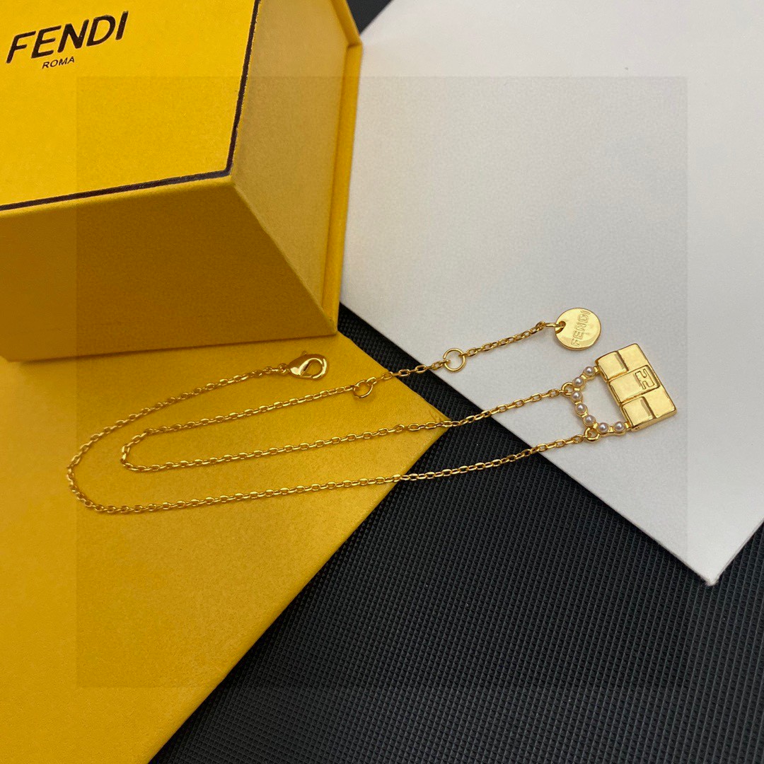 Fendi Joyas Collar Amarillo Incrustados con diamantes Latón Fashion