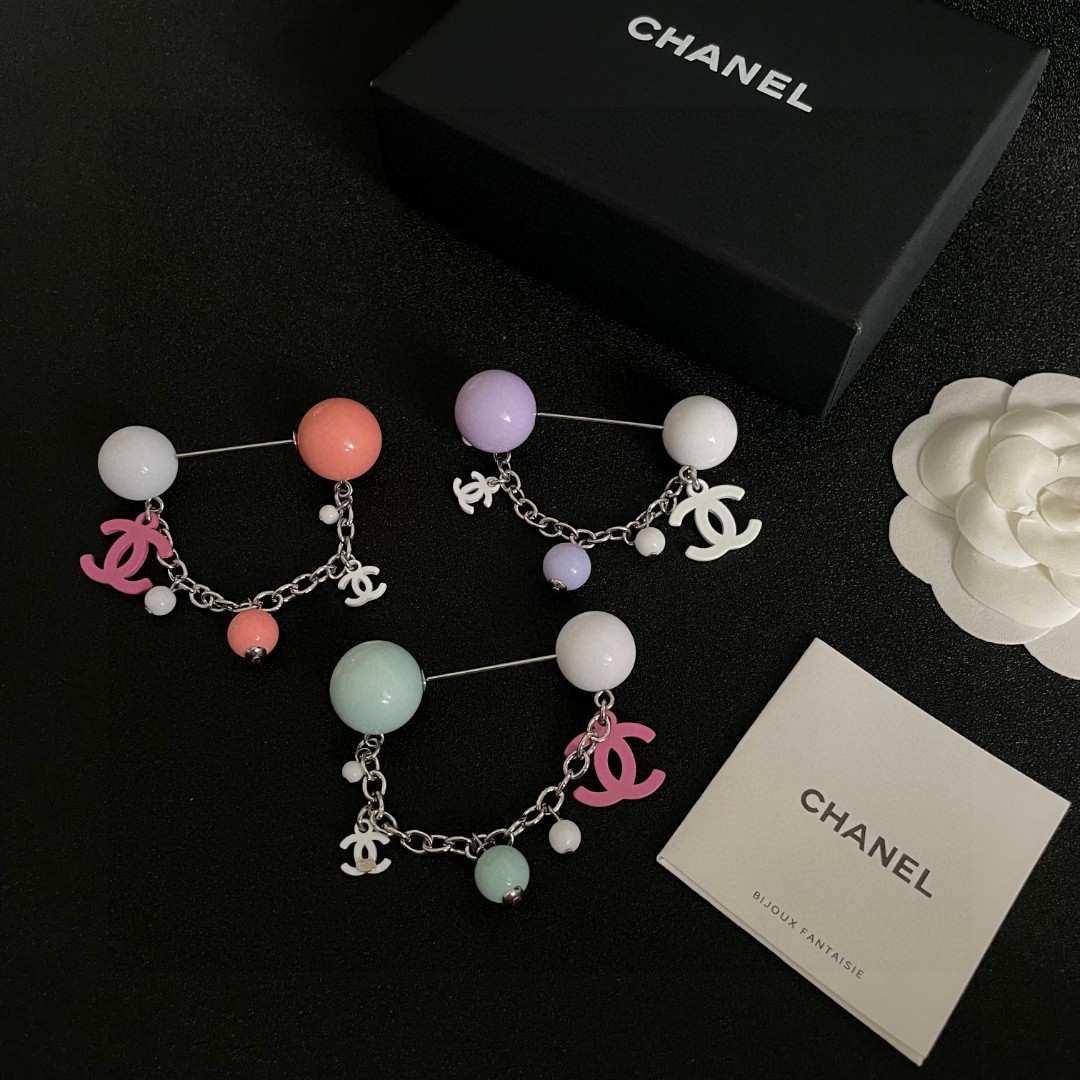 P187 CHANEL ✨DUPHAMPHETAMINE CHAIN COLOR BALL BROOCH - 图片 5
