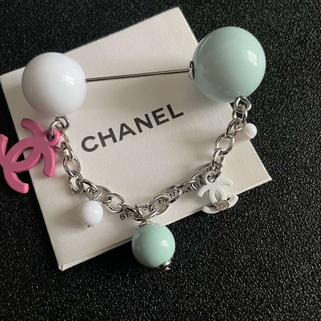 P187 CHANEL ✨DUPHAMPHETAMINE CHAIN COLOR BALL BROOCH - 图片 7