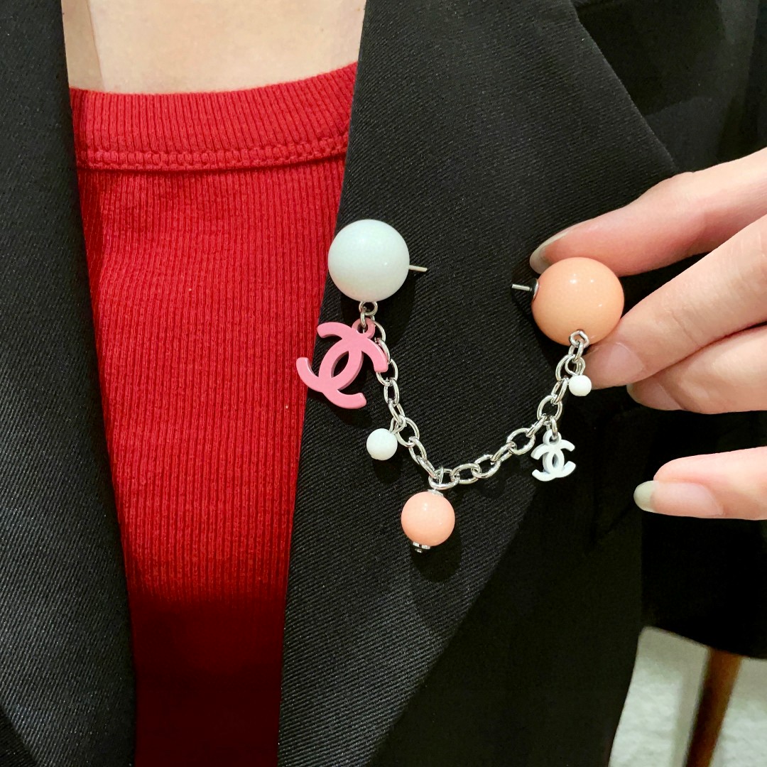 P187 CHANEL ✨DUPHAMPHETAMINE CHAIN COLOR BALL BROOCH - 图片 2