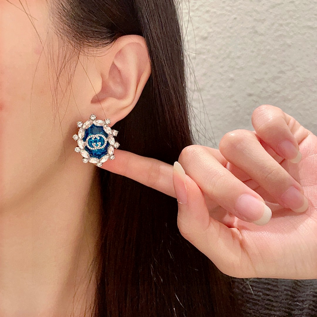  古驰✨双G镶锆石耳钉