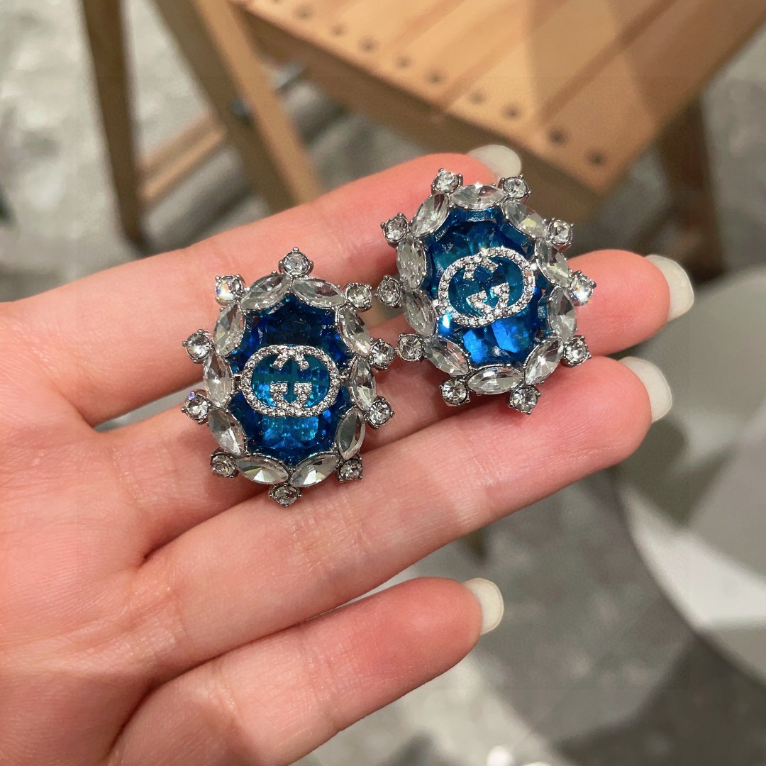  古驰✨双G镶锆石耳钉
