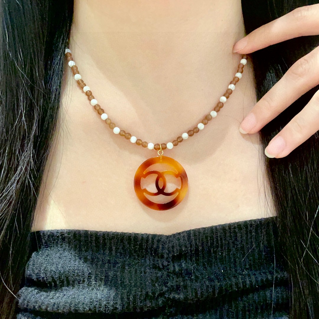  香奈儿✨珍珠双C圆圈项链