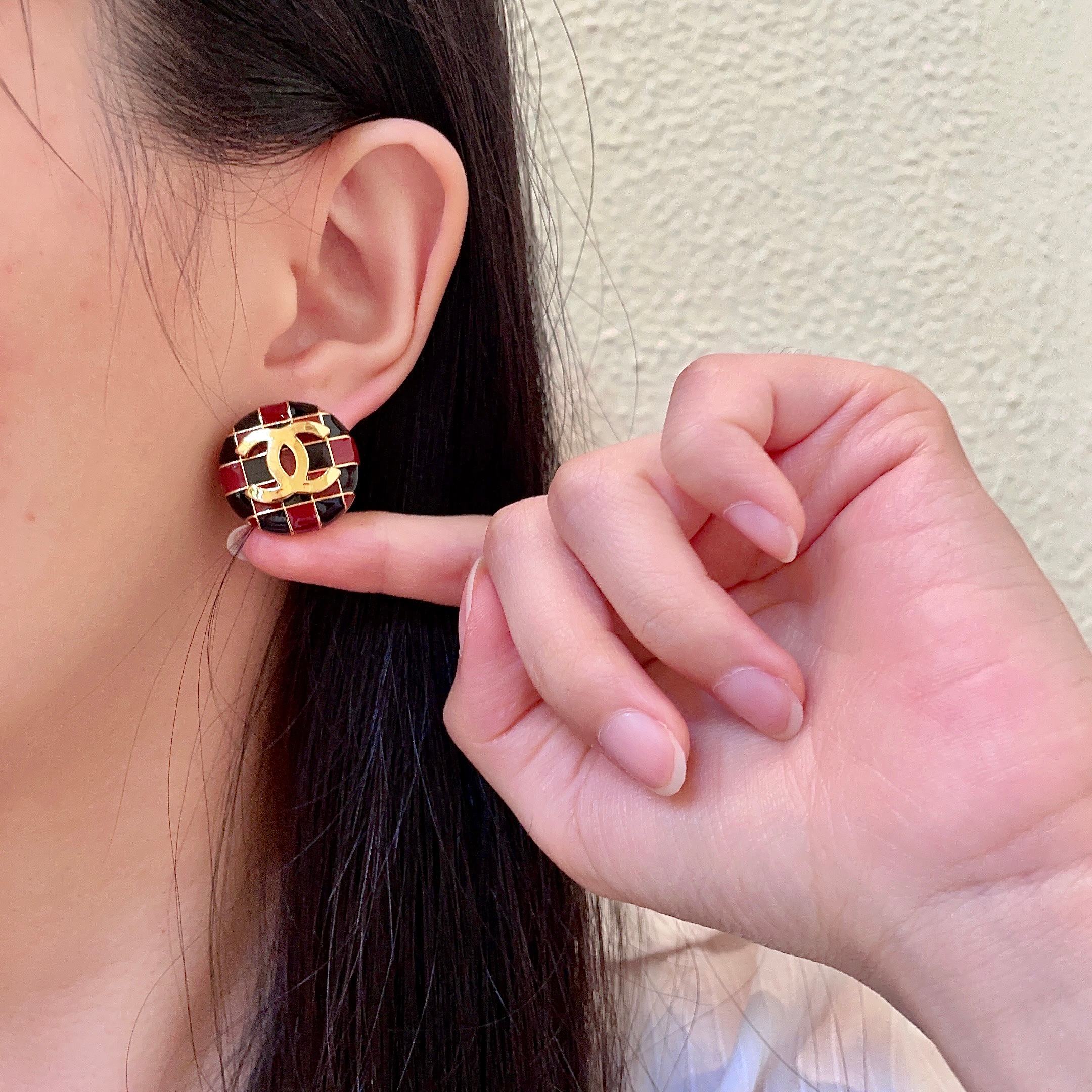 Chanel 香奈儿 棋盘格双C耳钉