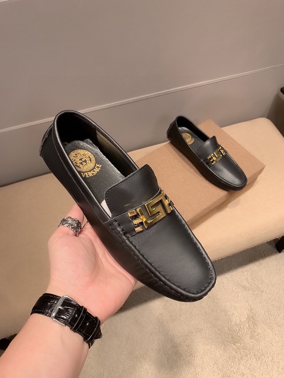 Versace Style Black Leather Men's Shoes Lookbook Reference image 1