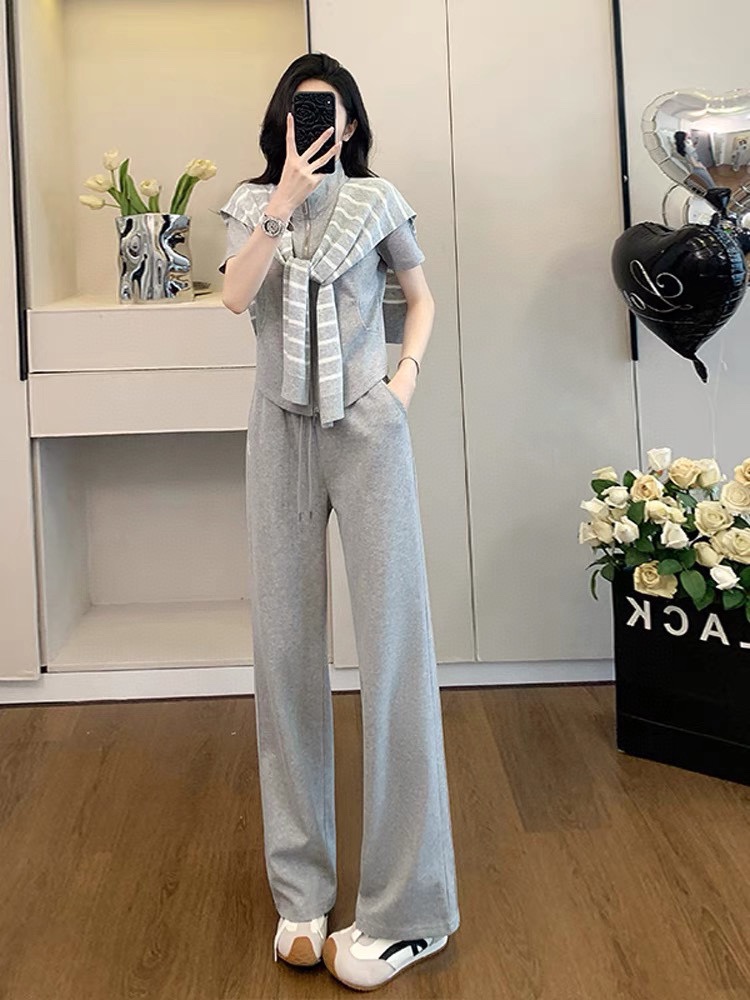 High-Quality Female Suit with Embroidered Shawl and Striped Cape