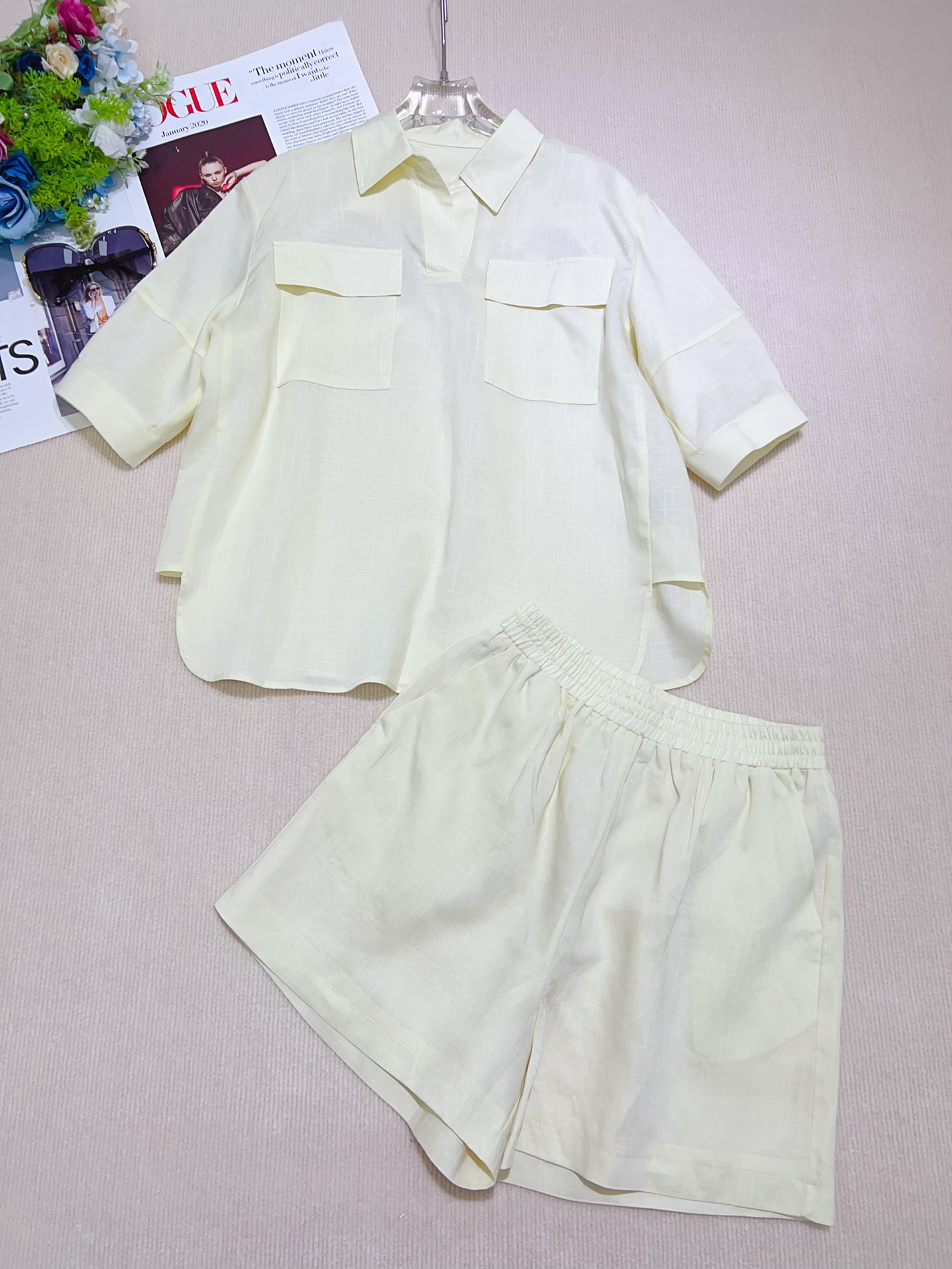 Women’s Linen Coats Set with 2025 Yellow Half-Sleeves: Sizes SMLXL, Matching Bras & Pants - 图片 4
