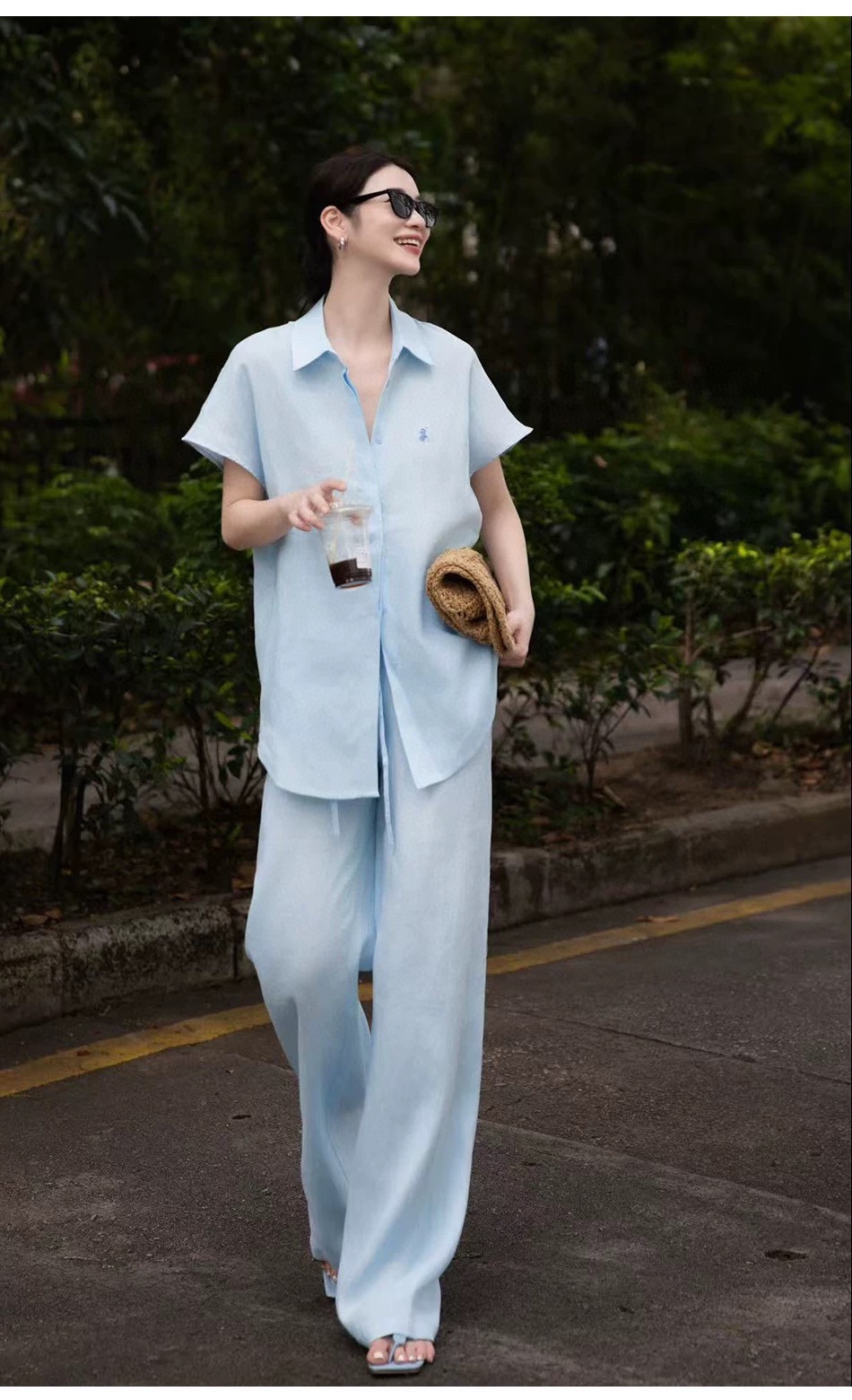 High-Quality Women’s Linen Suit with Fly-Sleeve Shirt and Wide-Leg Pants - 图片 4