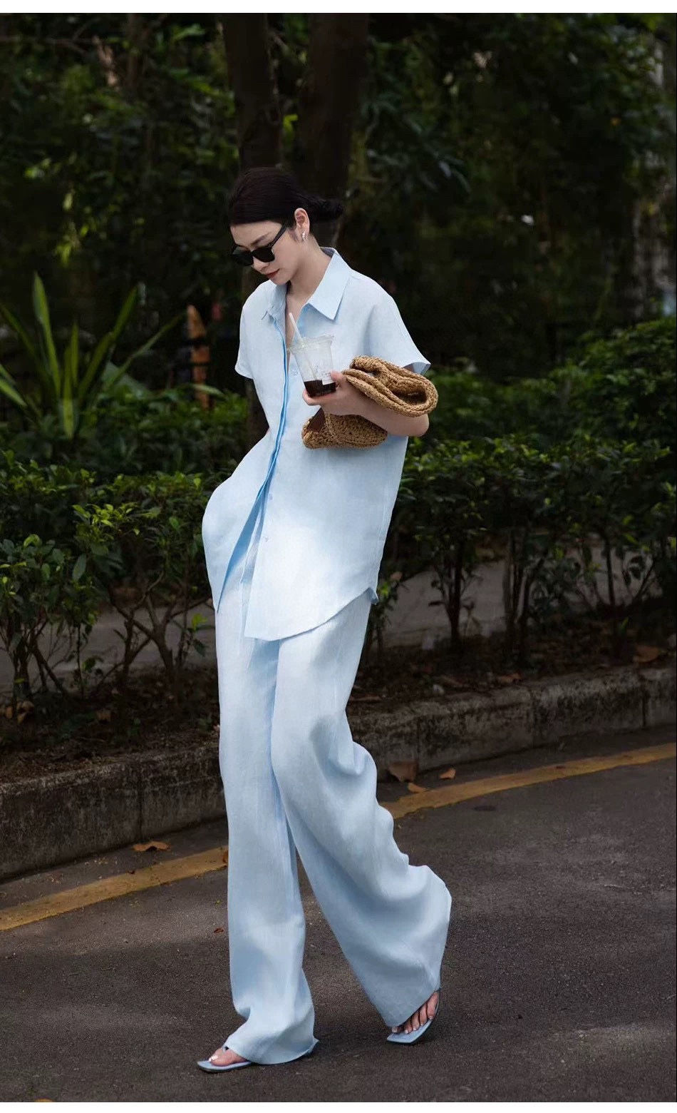 High-Quality Women’s Linen Suit with Fly-Sleeve Shirt and Wide-Leg Pants - 图片 5
