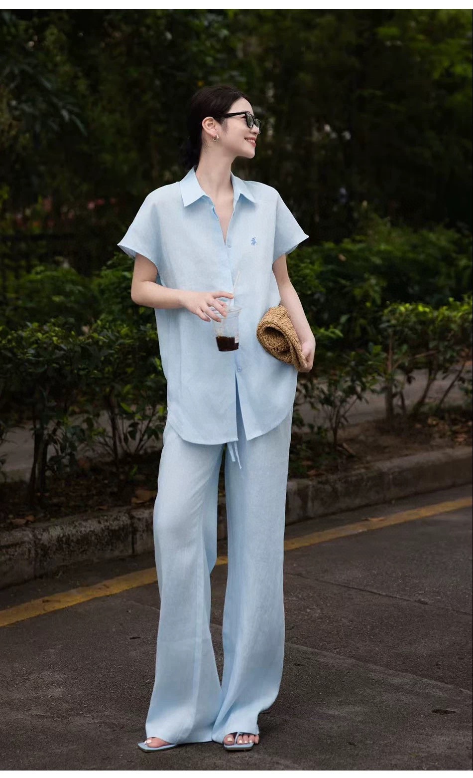 High-Quality Women’s Linen Suit with Fly-Sleeve Shirt and Wide-Leg Pants - 图片 6