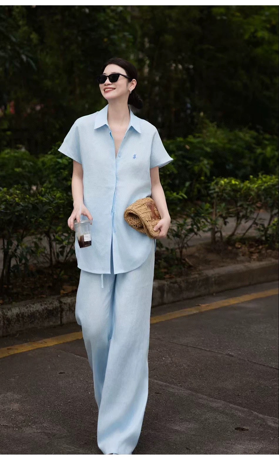 High-Quality Women’s Linen Suit with Fly-Sleeve Shirt and Wide-Leg Pants - 图片 3