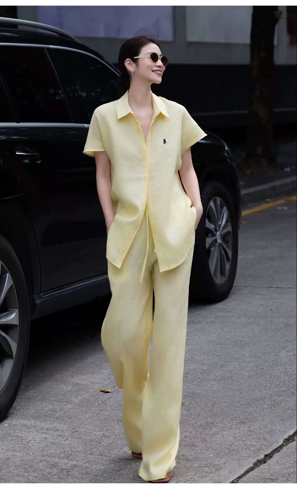High-Quality Women’s Linen Suit with Fly-Sleeve Shirt and Wide-Leg Pants - 图片 1