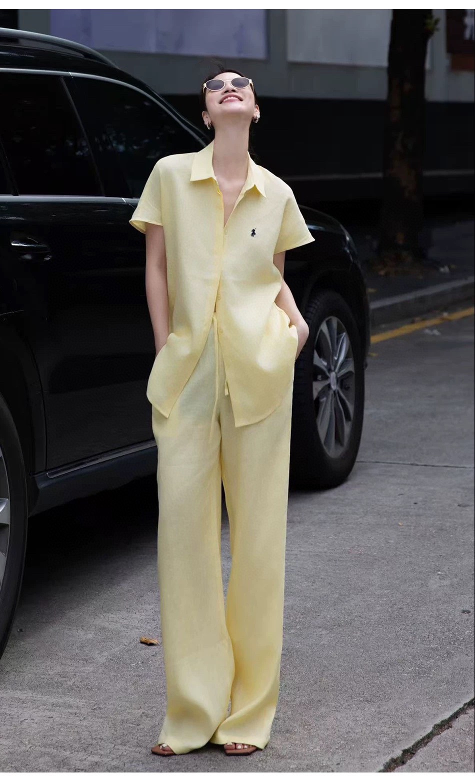 High-Quality Women’s Linen Suit with Fly-Sleeve Shirt and Wide-Leg Pants - 图片 2