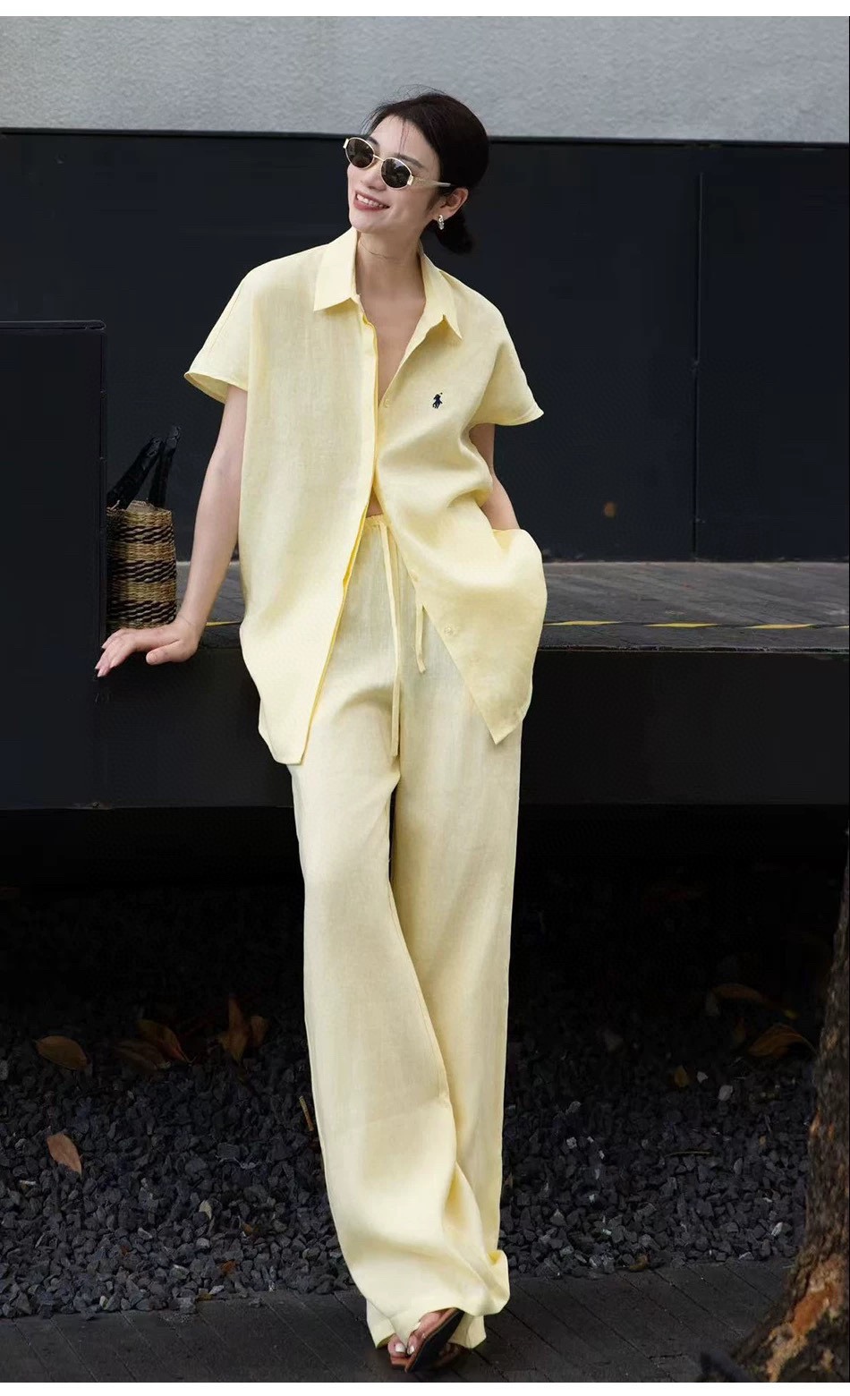 High-Quality Women’s Linen Suit with Fly-Sleeve Shirt and Wide-Leg Pants - 图片 8
