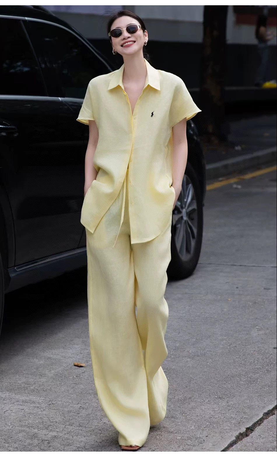 High-Quality Women’s Linen Suit with Fly-Sleeve Shirt and Wide-Leg Pants - 图片 3