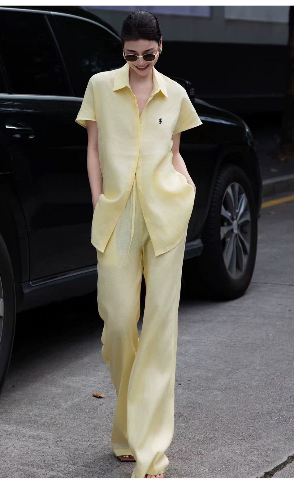 High-Quality Women’s Linen Suit with Fly-Sleeve Shirt and Wide-Leg Pants - 图片 5