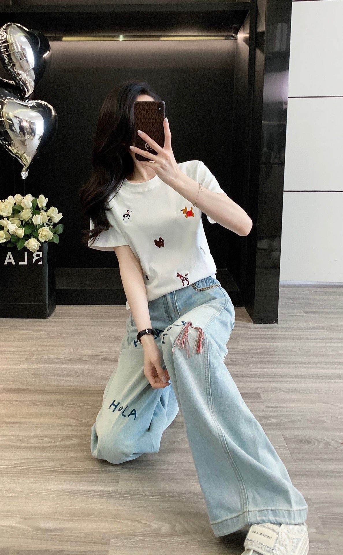 High-Quality Female Suit with Exchange Support: Summer Embroidered T-Shirt Jeans Suit. - 图片 7