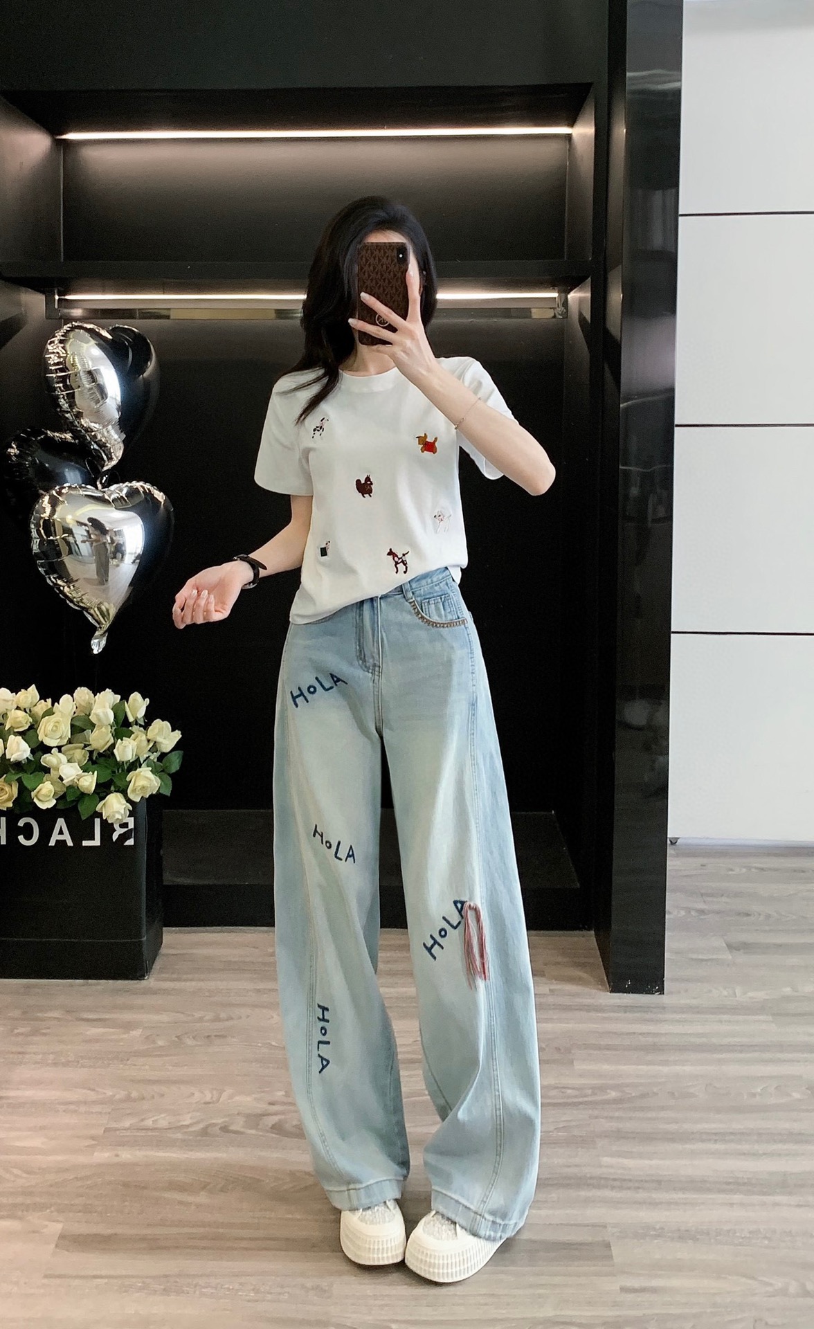 High-Quality Female Suit with Exchange Support: Summer Embroidered T-Shirt Jeans Suit. - 图片 2