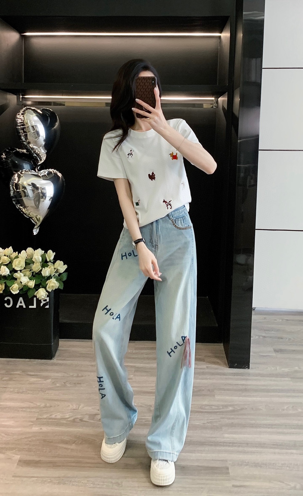 High-Quality Female Suit with Exchange Support: Summer Embroidered T-Shirt Jeans Suit. - 图片 6
