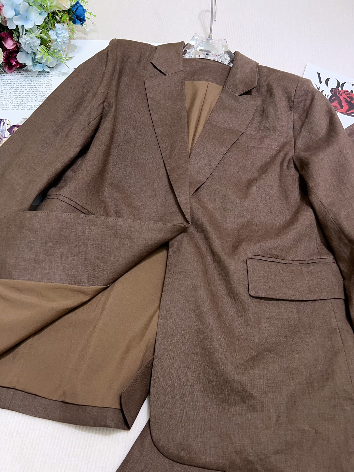 High-End Women’s Suit Set: Quality Fabric, Old Man Style, Various Sizes, Blue & Pink - 图片 5
