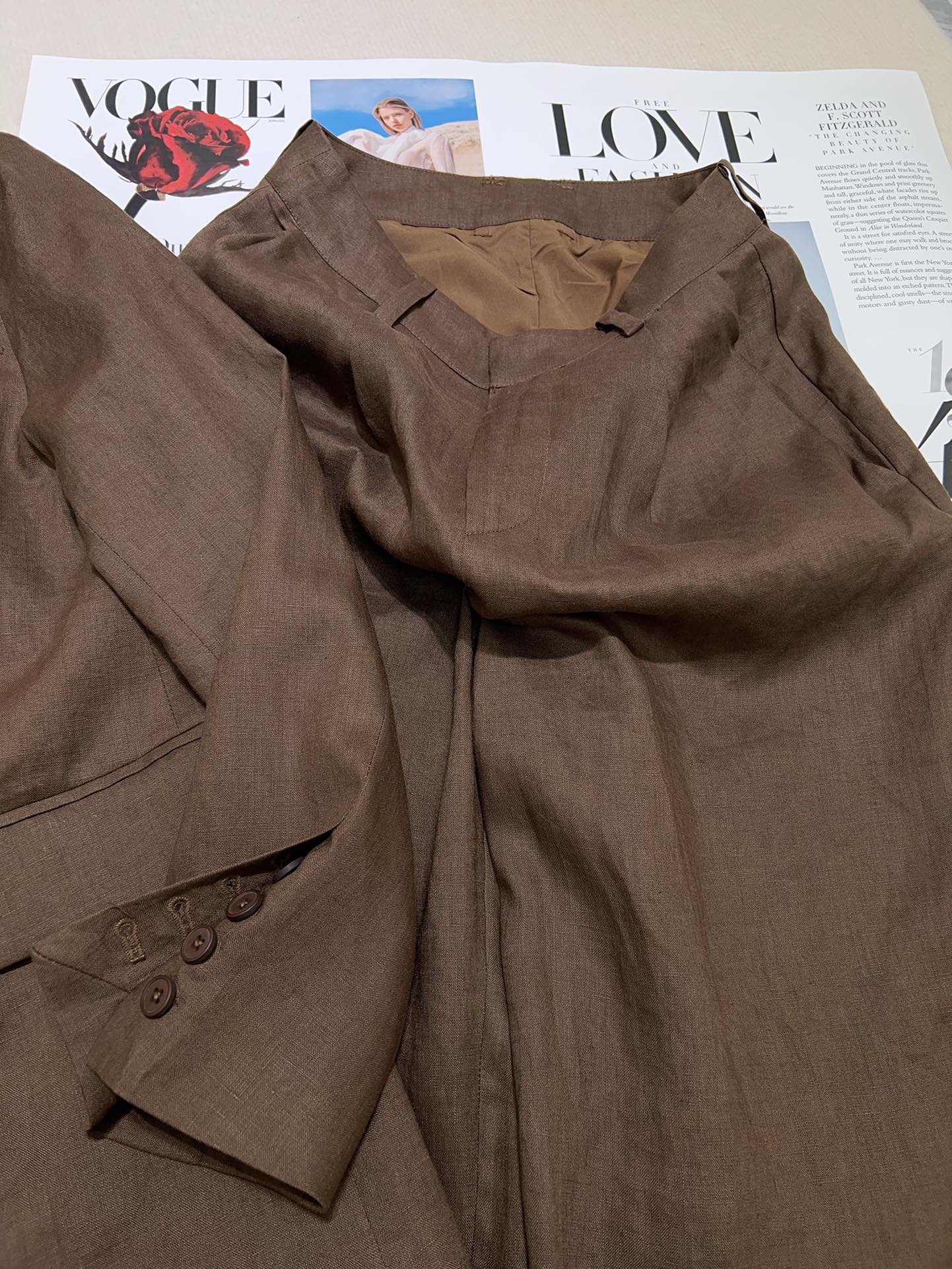 High-End Women’s Suit Set: Quality Fabric, Old Man Style, Various Sizes, Blue & Pink - 图片 6