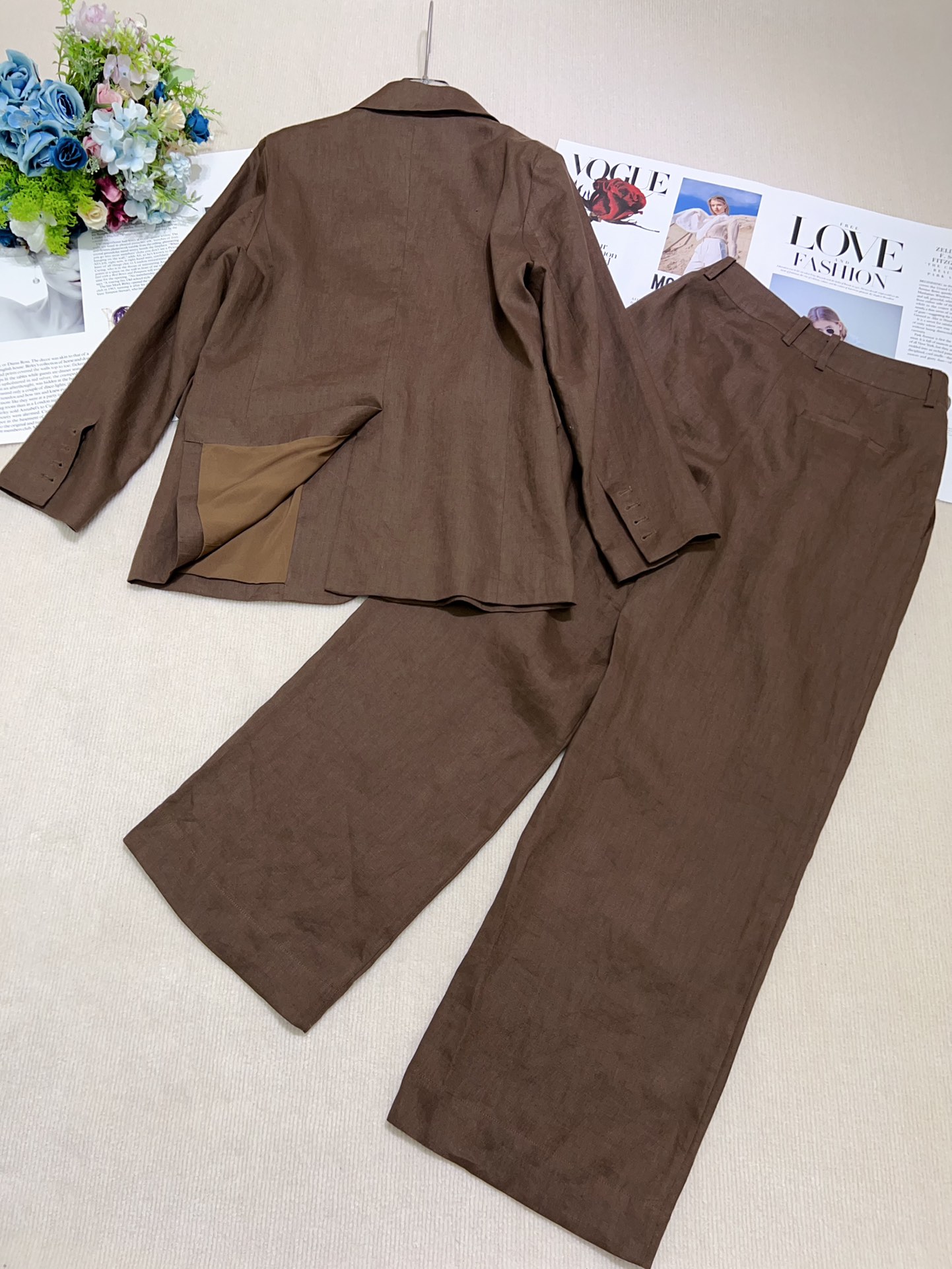 High-End Women’s Suit Set: Quality Fabric, Old Man Style, Various Sizes, Blue & Pink - 图片 8