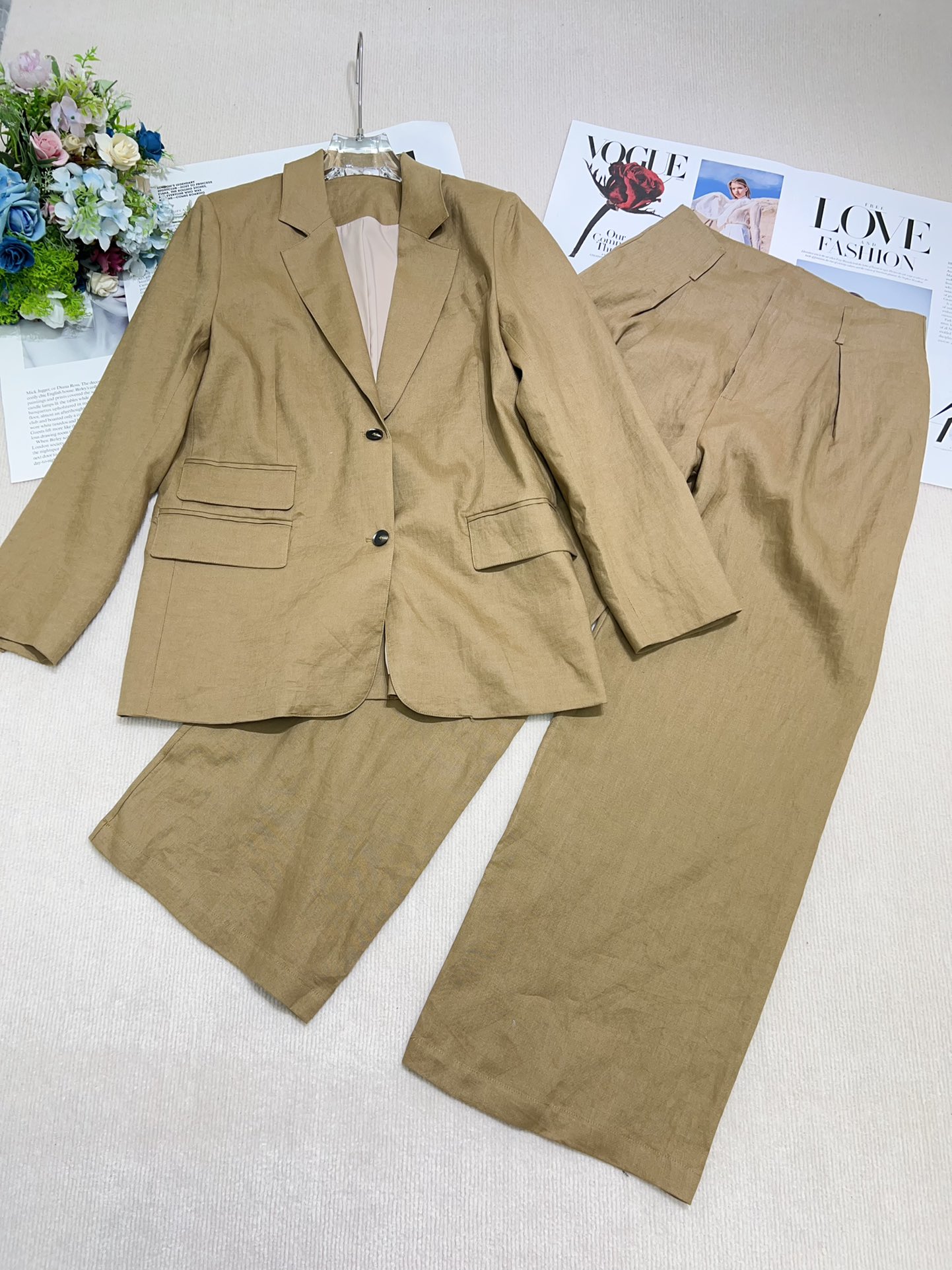 High-End Women’s Suit with Packaged Caps: High-Quality French Style, Linen Fabric, Various Sizes. - 图片 4