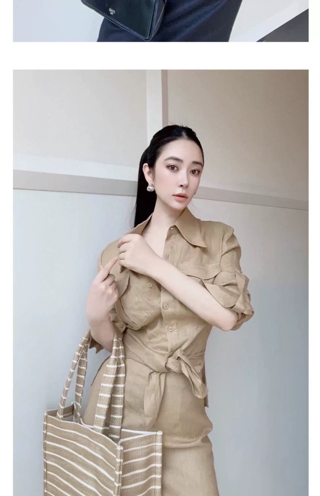 New High-Quality Female Linen Suit with Long-Sleeved Shirts and Khaki Colors - 图片 3