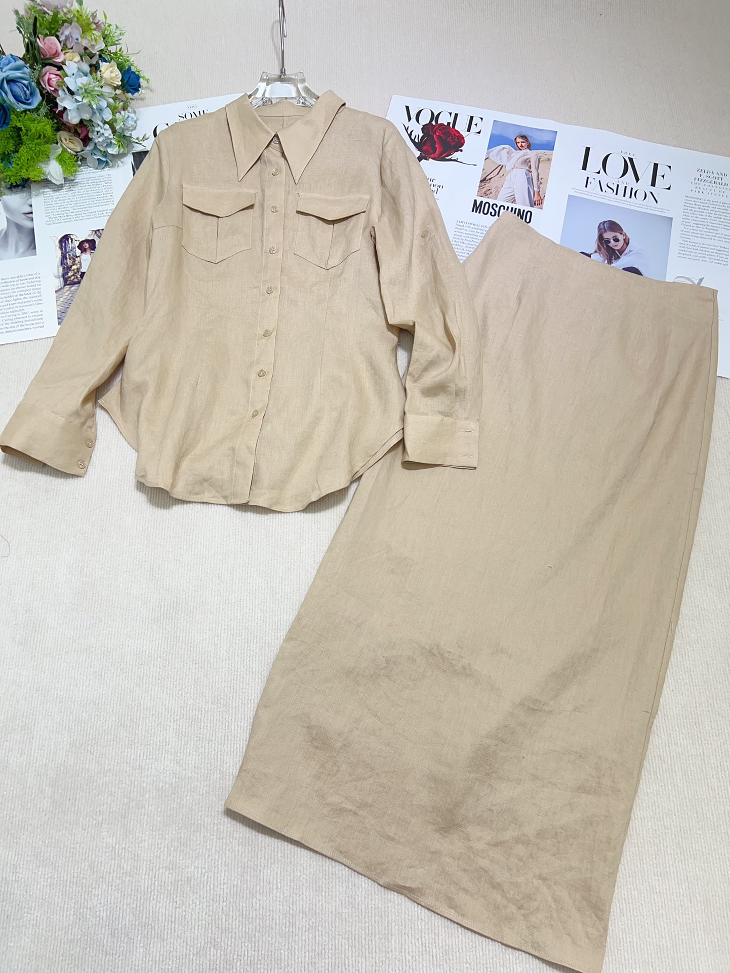 New High-Quality Female Linen Suit with Long-Sleeved Shirts and Khaki Colors - 图片 4