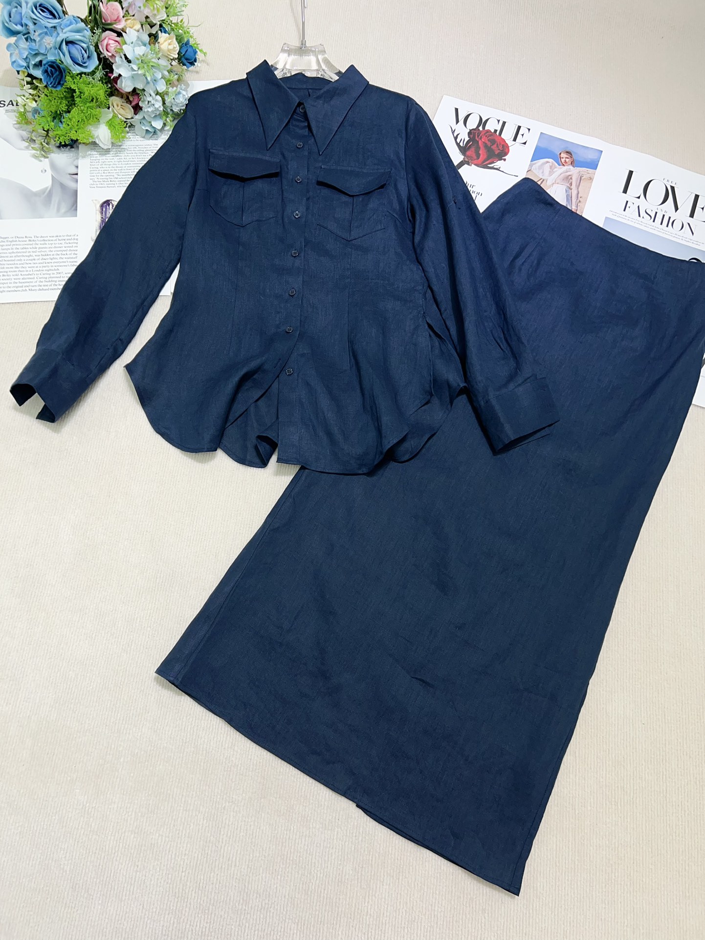 High-Quality Female Linen Suit Set with Long-Sleeved Shirts and Skirts - 图片 4