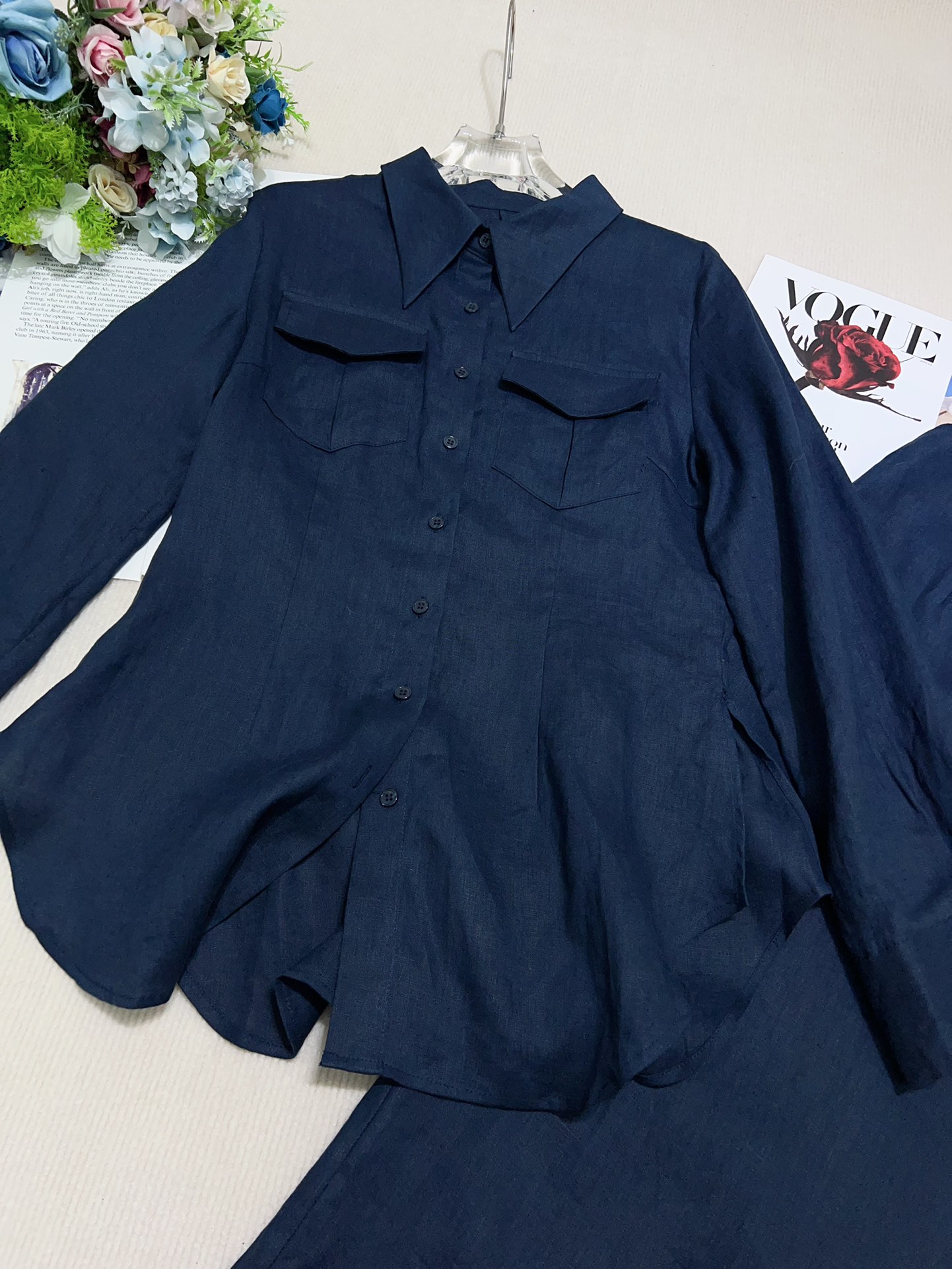 High-Quality Female Linen Suit Set with Long-Sleeved Shirts and Skirts - 图片 5