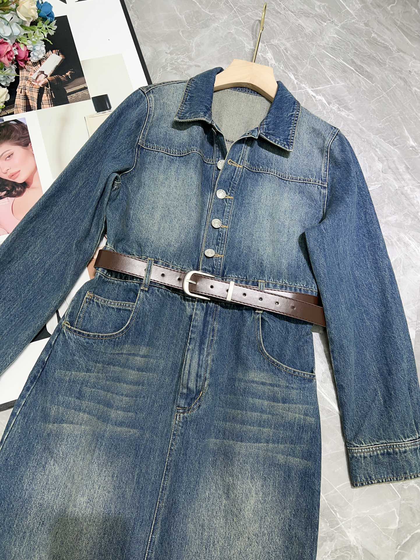 “High-Quality Women’s Dress with Cowboy Skirts and Heavy-Worker Belts: SMLXL Fabric and Trim-Cut Design” - 图片 5