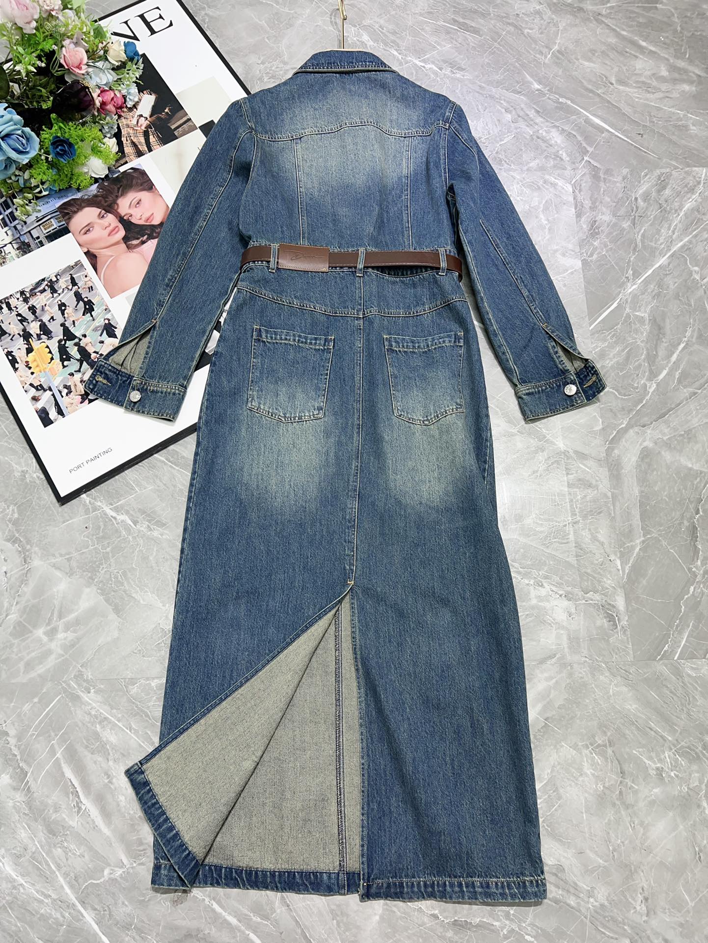 “High-Quality Women’s Dress with Cowboy Skirts and Heavy-Worker Belts: SMLXL Fabric and Trim-Cut Design” - 图片 8